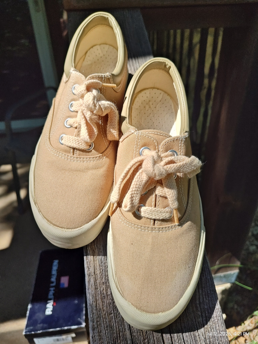 Vintage Ralph Lauren Women's Beige Canvas Lace-Up Sneakers Size 8.5B